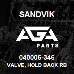 040006-346 Sandvik VALVE, HOLD BACK RB | AGA Parts