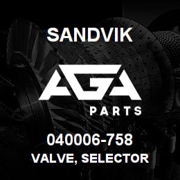 040006-758 Sandvik VALVE, SELECTOR | AGA Parts