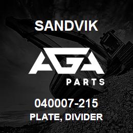 040007-215 Sandvik PLATE, DIVIDER | AGA Parts