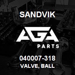 040007-318 Sandvik VALVE, BALL | AGA Parts