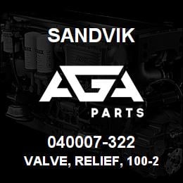 040007-322 Sandvik VALVE, RELIEF, 100-250 | AGA Parts