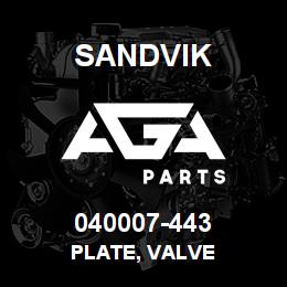 040007-443 Sandvik PLATE, VALVE | AGA Parts