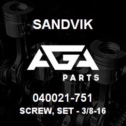 040021-751 Sandvik SCREW, SET - 3/8-16 X 1/2 LG | AGA Parts