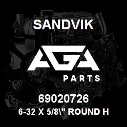 69020726 Sandvik 6-32 X 5/8" ROUND HEAD SCREWS | AGA Parts