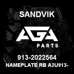 913-2022564 Sandvik NAMEPLATE RB A2U913-171372 RB | AGA Parts