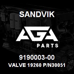 9190003-00 Sandvik VALVE 19260 P/N300510 | AGA Parts