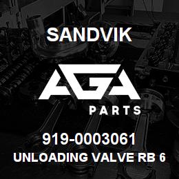 919-0003061 Sandvik UNLOADING VALVE RB 64803678 RB | AGA Parts