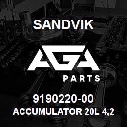 9190220-00 Sandvik ACCUMULATOR 20L 4,2 MPA *CHARGED*RB | AGA Parts