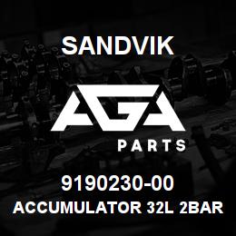 9190230-00 Sandvik ACCUMULATOR 32L 2BAR UNCHARGED KIT | AGA Parts