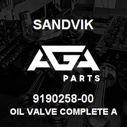 9190258-00 Sandvik OIL VALVE COMPLETE ADAPTER (HYDA | AGA Parts