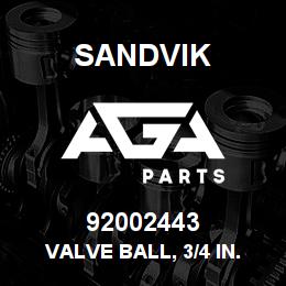 92002443 Sandvik VALVE BALL, 3/4 IN. W/45HANDLE | AGA Parts