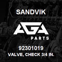 92301019 Sandvik VALVE, CHECK 3/4 IN.PT | AGA Parts