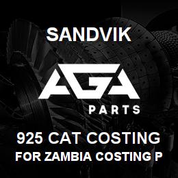 925 CAT COSTING Sandvik FOR ZAMBIA COSTING PURPOSES | AGA Parts