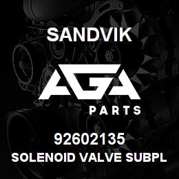 92602135 Sandvik SOLENOID VALVE SUBPLATE | AGA Parts