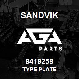 9419258 Sandvik TYPE PLATE | AGA Parts