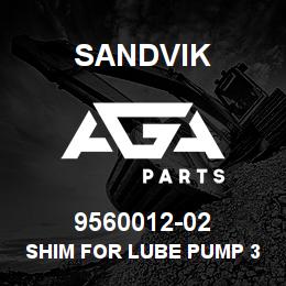 9560012-02 Sandvik SHIM FOR LUBE PUMP 38-75405 RB | AGA Parts