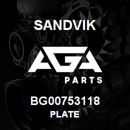 BG00753118 Sandvik PLATE | AGA Parts