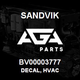 BV00003777 Sandvik DECAL, HVAC | AGA Parts