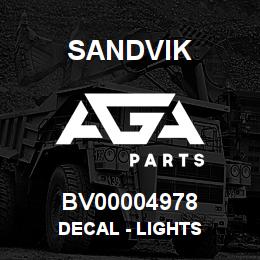 BV00004978 Sandvik DECAL - LIGHTS | AGA Parts