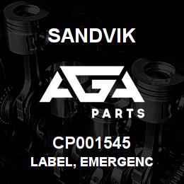CP001545 Sandvik LABEL, EMERGENC | AGA Parts