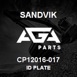 CP12016-017 Sandvik ID PLATE | AGA Parts
