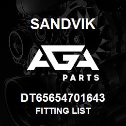 DT65654701643 Sandvik FITTING LIST | AGA Parts