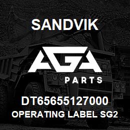 DT65655127000 Sandvik OPERATING LABEL SG2 SPANISCH | AGA Parts