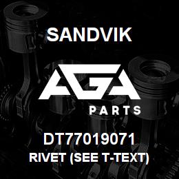 DT77019071 Sandvik RIVET (SEE T-TEXT) | AGA Parts