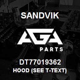 DT77019362 Sandvik HOOD (SEE T-TEXT) | AGA Parts