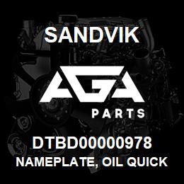 DTBD00000978 Sandvik NAMEPLATE, OIL QUICK FILL | AGA Parts