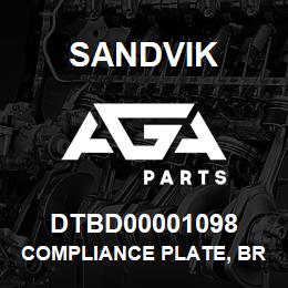 DTBD00001098 Sandvik COMPLIANCE PLATE, BRAKING SYSTEM | AGA Parts
