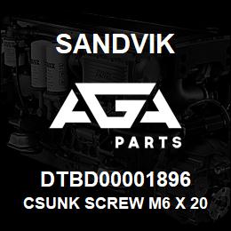 DTBD00001896 Sandvik CSUNK SCREW M6 X 20 | AGA Parts