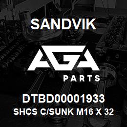 DTBD00001933 Sandvik SHCS C/SUNK M16 X 32 GR8.8 | AGA Parts