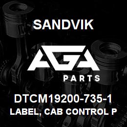 DTCM19200-735-1 Sandvik LABEL, CAB CONTROL PANEL, SPANISH | AGA Parts