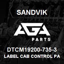DTCM19200-735-3 Sandvik LABEL CAB CONTROL PANEL PORTUGUESE | AGA Parts