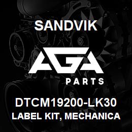 DTCM19200-LK30 Sandvik LABEL KIT, MECHANICAL, DR500, ANOD | AGA Parts