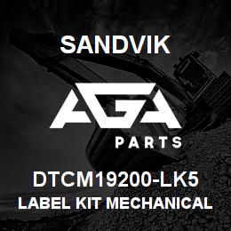 DTCM19200-LK5 Sandvik LABEL KIT MECHANICAL QXR | AGA Parts