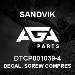 DTCP001039-4 Sandvik DECAL, SCREW COMPRESSOR OIL, PORTU | AGA Parts