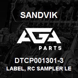 DTCP001301-3 Sandvik LABEL, RC SAMPLER LEVEL LIGHTS,POR | AGA Parts
