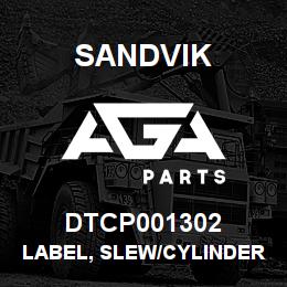 DTCP001302 Sandvik LABEL, SLEW/CYLINDER ANGLE RESET | AGA Parts