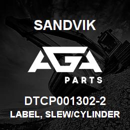 DTCP001302-2 Sandvik LABEL, SLEW/CYLINDER ANGLE RESET, | AGA Parts