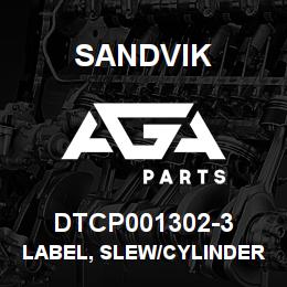 DTCP001302-3 Sandvik LABEL, SLEW/CYLINDER ANGLE RESET,P | AGA Parts