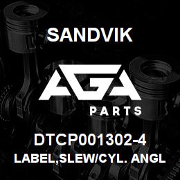 DTCP001302-4 Sandvik LABEL,SLEW/CYL. ANGLE RES., ANODIZ | AGA Parts