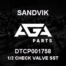 DTCP001758 Sandvik 1/2 CHECK VALVE SST | AGA Parts