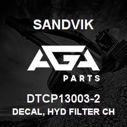 DTCP13003-2 Sandvik DECAL, HYD FILTER CHANGE, SPANISH | AGA Parts