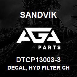 DTCP13003-3 Sandvik DECAL, HYD FILTER CHANGE, FRENCH | AGA Parts