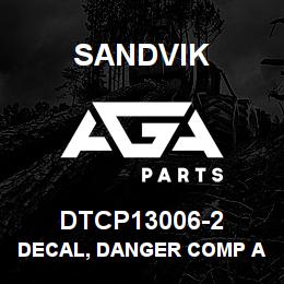 DTCP13006-2 Sandvik DECAL, DANGER COMP AIR, SPANISH | AGA Parts