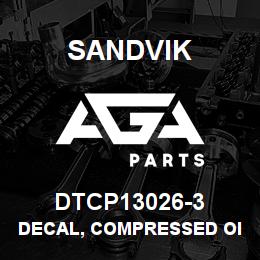 DTCP13026-3 Sandvik DECAL, COMPRESSED OIL, FRENCH | AGA Parts