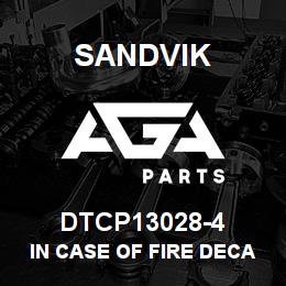 DTCP13028-4 Sandvik IN CASE OF FIRE DECAL, PORTUGUESE | AGA Parts