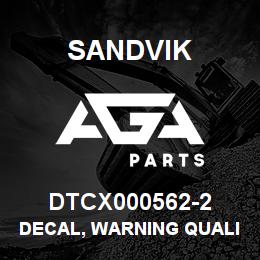 DTCX000562-2 Sandvik DECAL, WARNING QUALIF OPER, SPANIS | AGA Parts